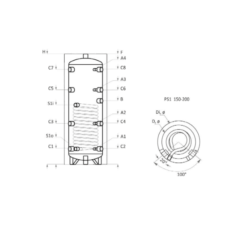 Ballon tampon 150L avec  1 serpentin