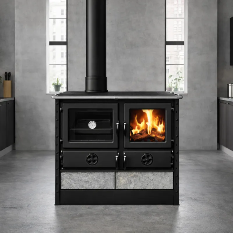 Cuisinière à bois Magnum Thermo MBS avec habillage pierre