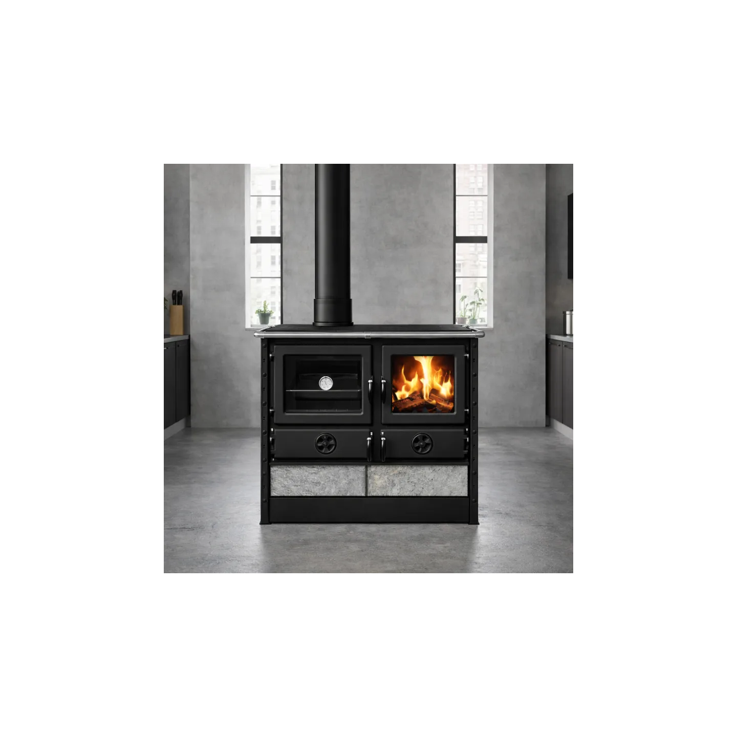 Cuisinière à bois Magnum Thermo MBS avec habillage pierre