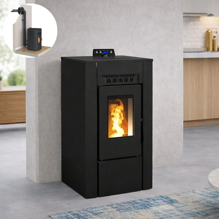 Poêle à pellet étanche LVZ Alexa 11 noir – vue de face en situation