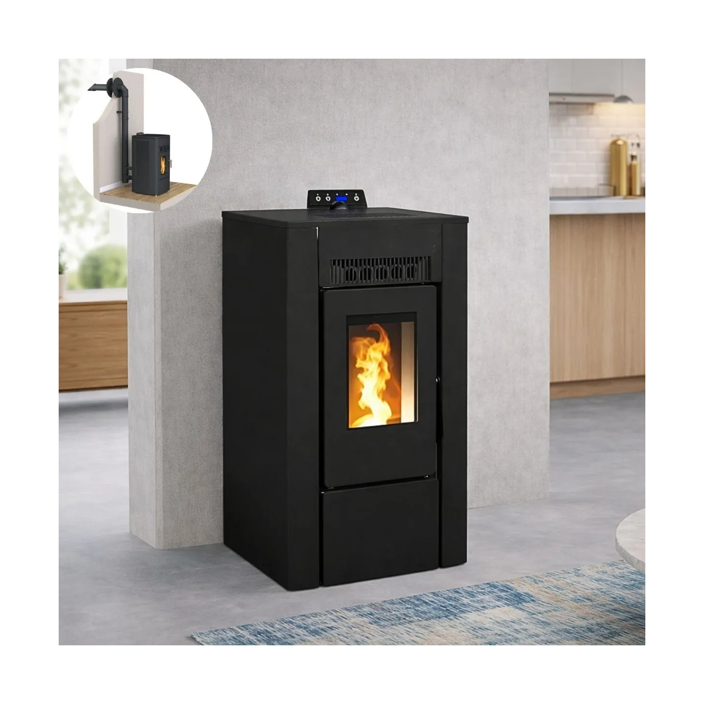 Poêle à pellet étanche LVZ Alexa 11 noir – vue de face en situation
