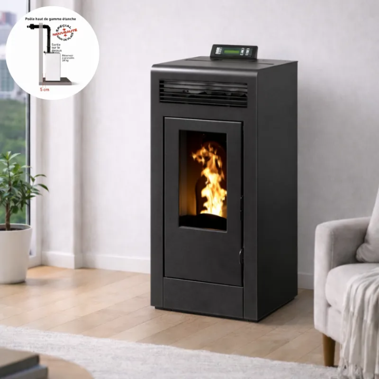 Poêle à granulés MARINA 13 noir en intérieur – chauffage principal