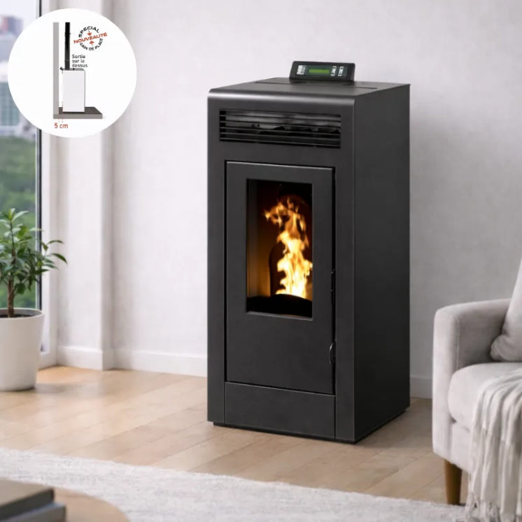 Poêle à granulés MARINA 11 noir en intérieur – chauffage principal