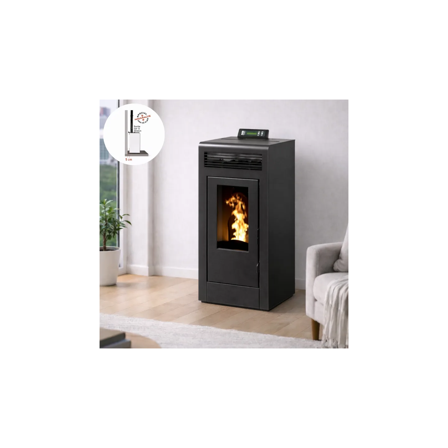 Poêle à granulés MARINA 11 noir en intérieur – chauffage principal