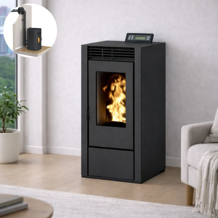poêle à granulés MARINA 11 noir étanche pack ventouse chauffage intérieur