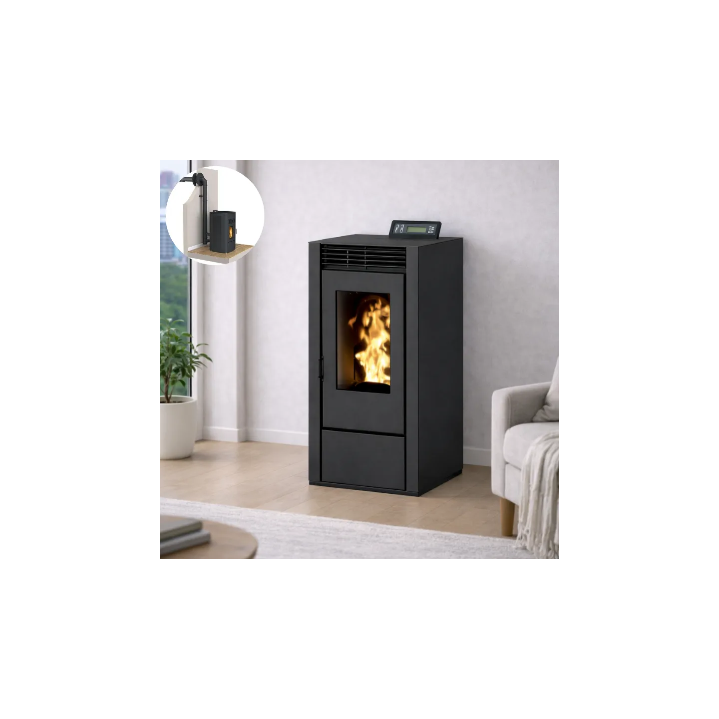 poêle à granulés MARINA 11 noir étanche pack ventouse chauffage intérieur