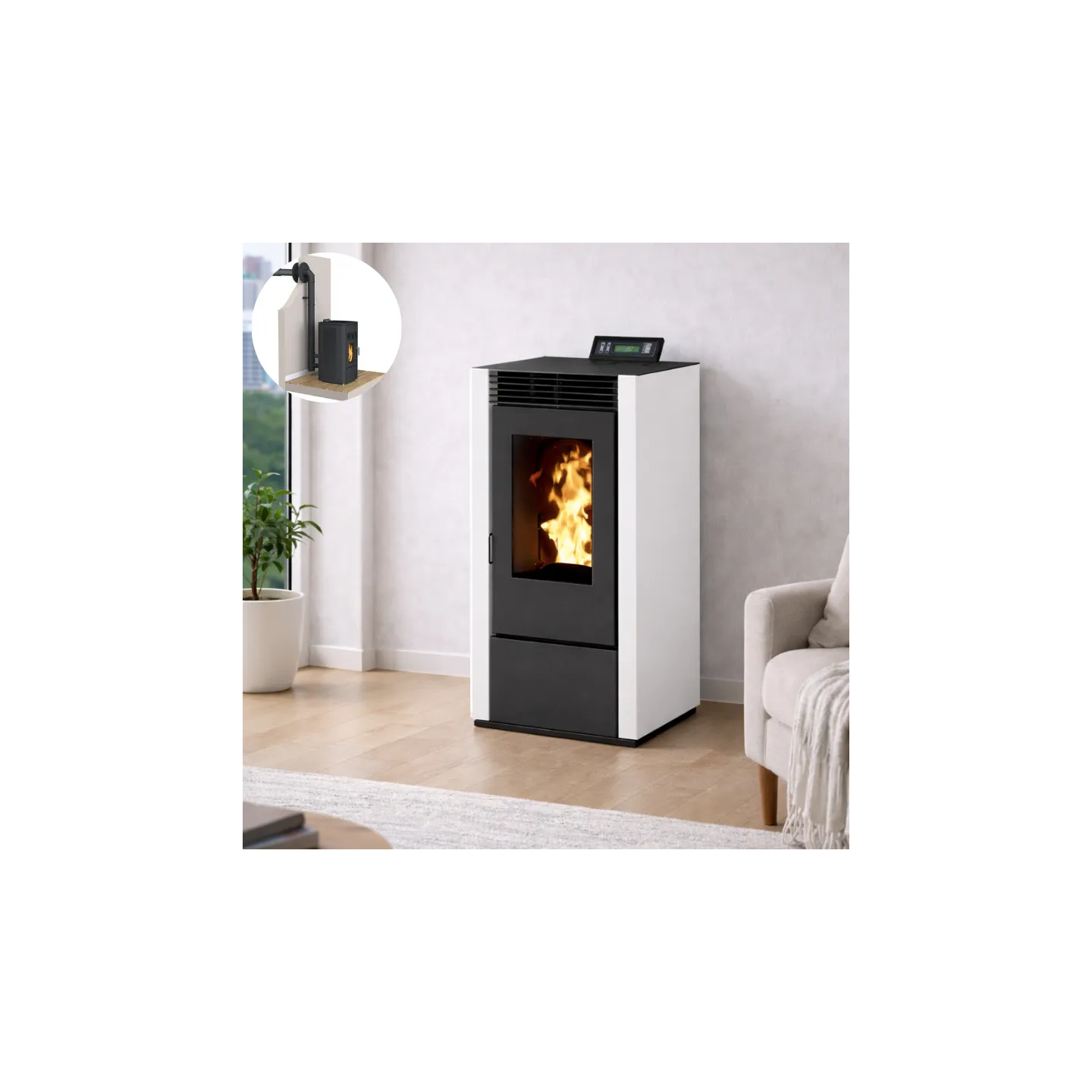 poêle à granulés MARINA 11 blanc étanche pack ventouse salon chauffage économique