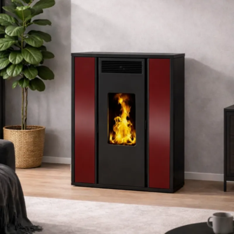 Poêle à pellet TESSA 10 bordeaux vue de face – design extra-plat