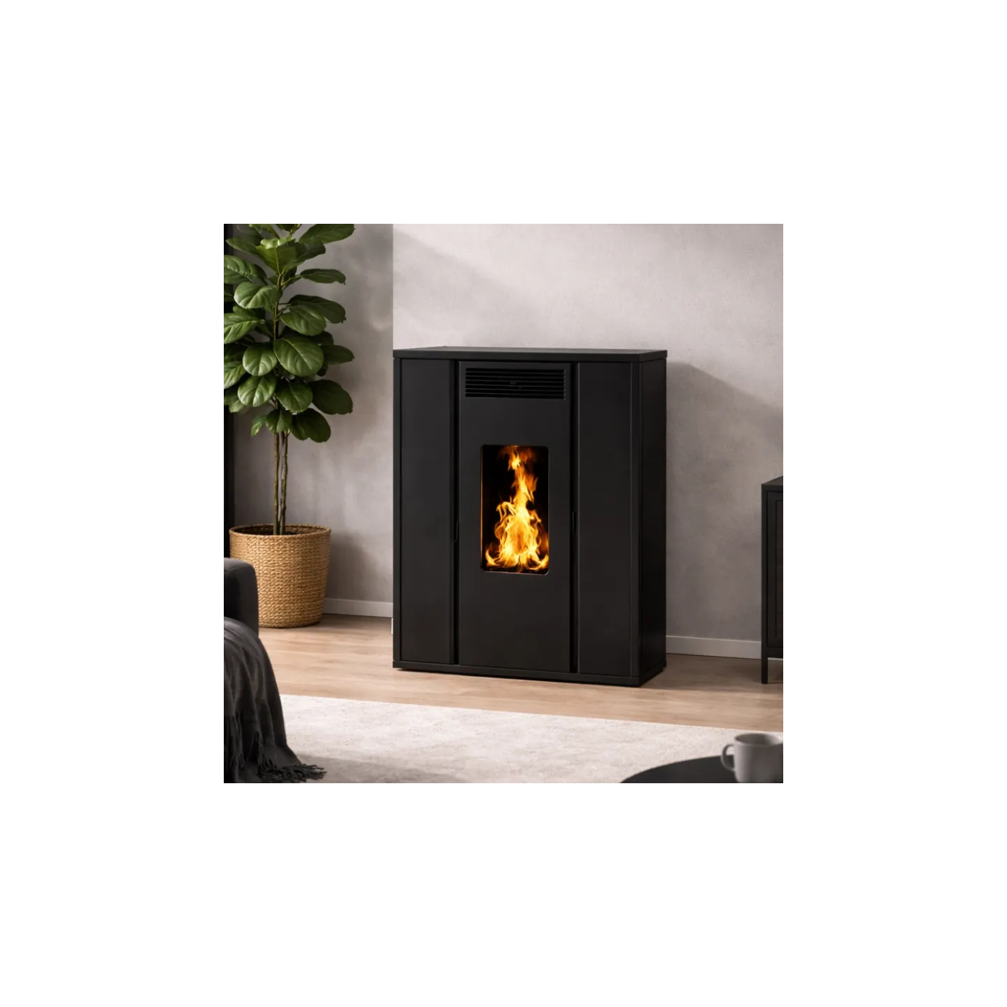 Poêle à granulés TESSA 10 noir en intérieur – chauffage compact