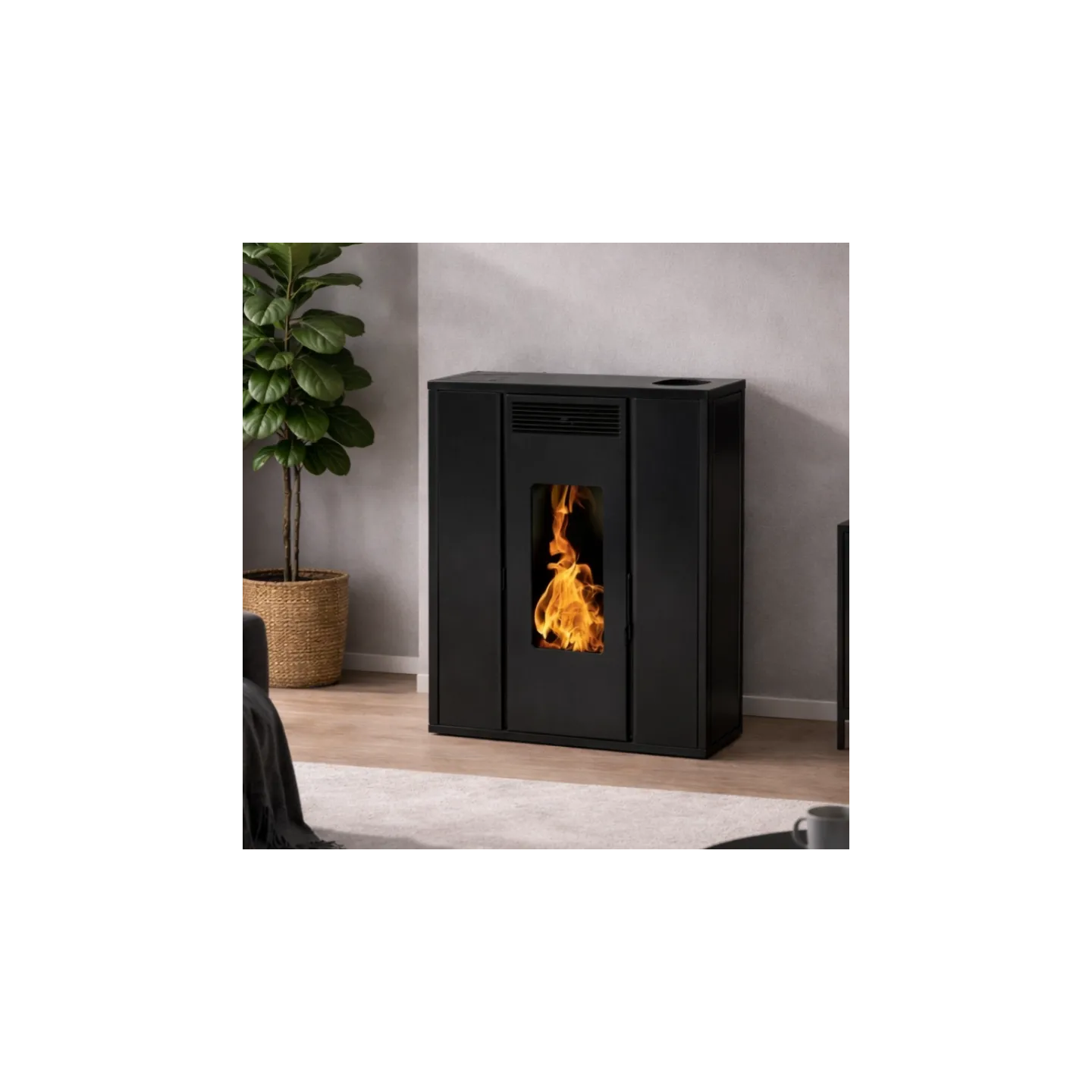 Poêle à granulés TESSA 10 noir en intérieur – chauffage compact