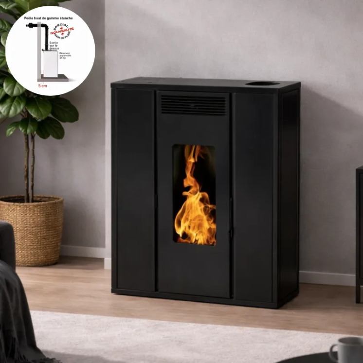 Poêle à granulés TESSA 10 noir en intérieur – chauffage compact
