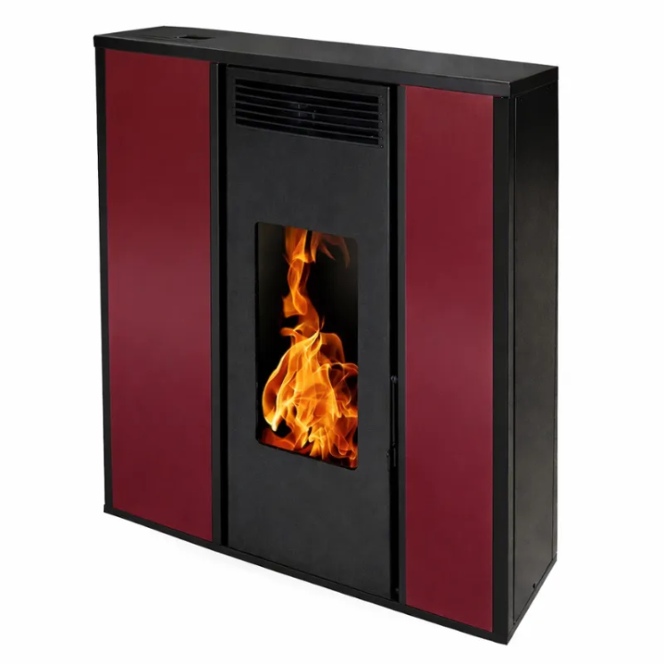 Poêle à granulés TESSA 10 bordeaux vue produit isolé – design moderne