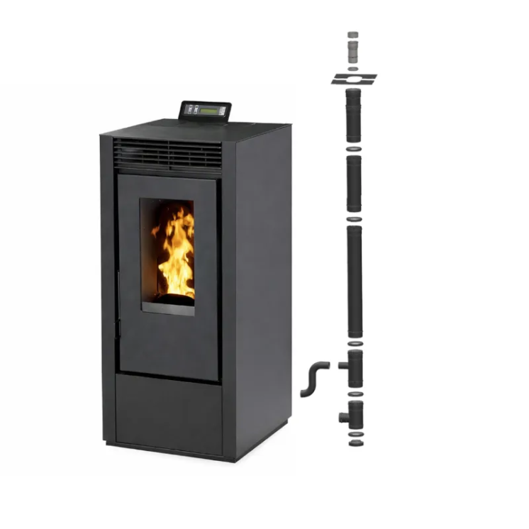 poêle à granulés MARINA 11 noir pack conduit vertical design moderne intérieur