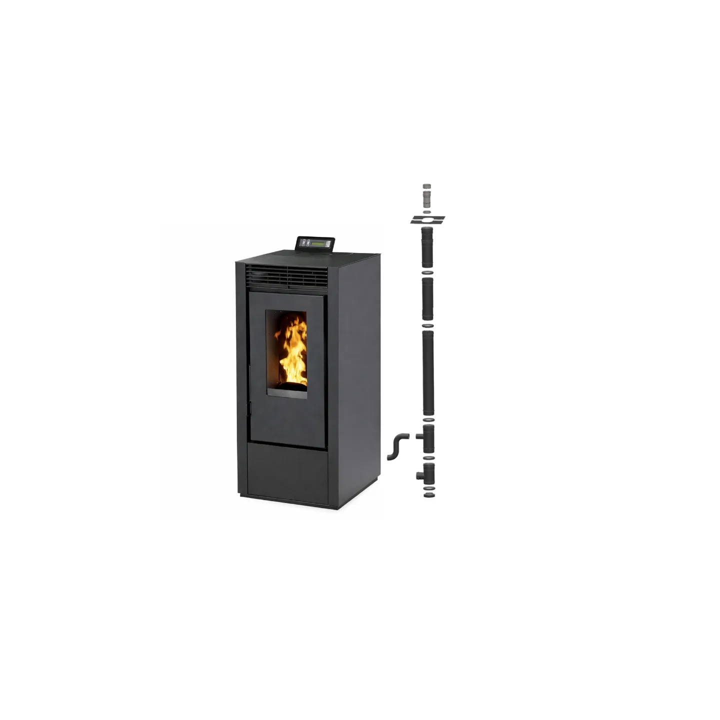 poêle à granulés MARINA 11 noir pack conduit vertical design moderne intérieur
