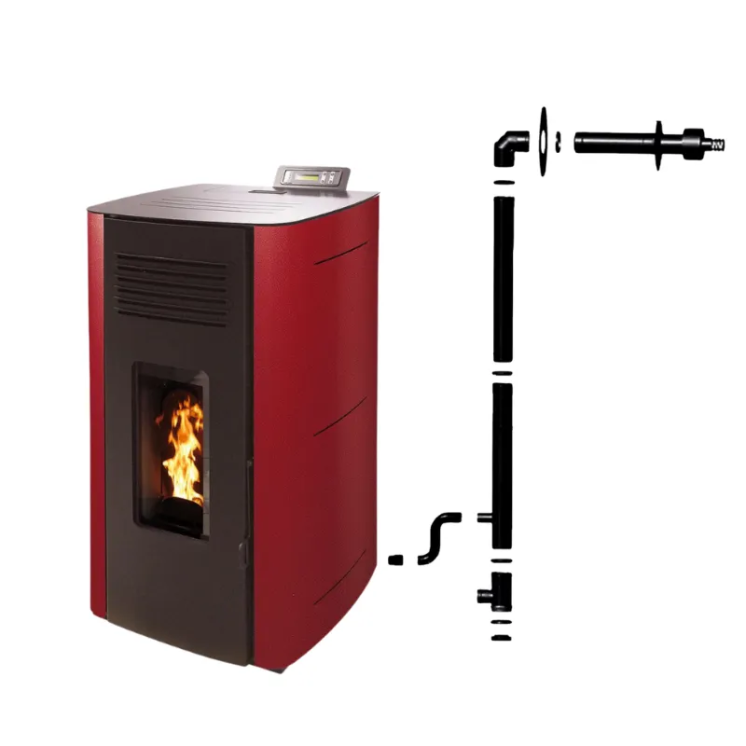 poêle à pellets hydro ELIO 13 rouge pack ventouse chauffage central