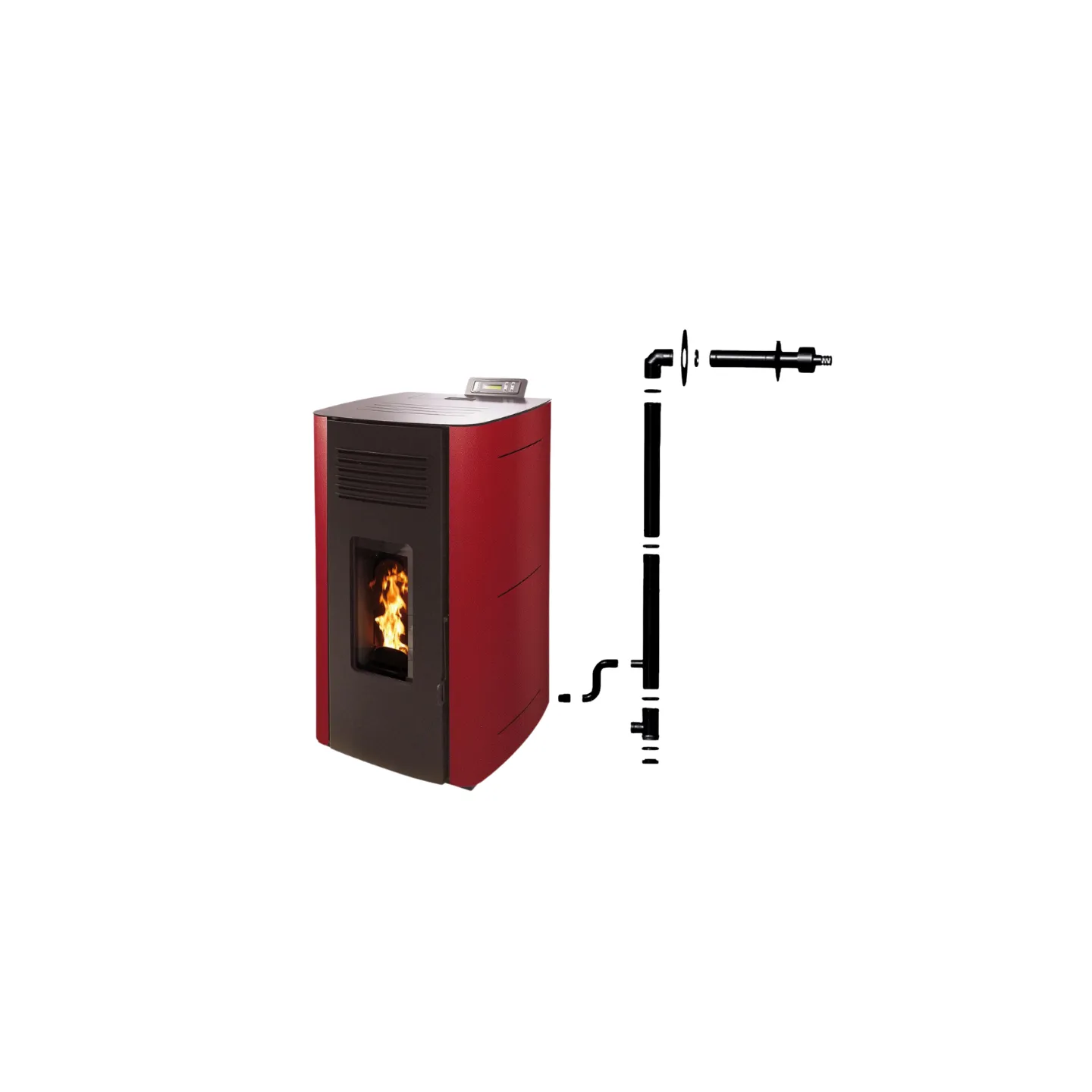 poêle à pellets hydro ELIO 13 rouge pack ventouse chauffage central