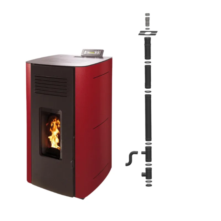 poêle à pellets hydro ELIO 13 bordeaux pack conduit vertical chauffage central