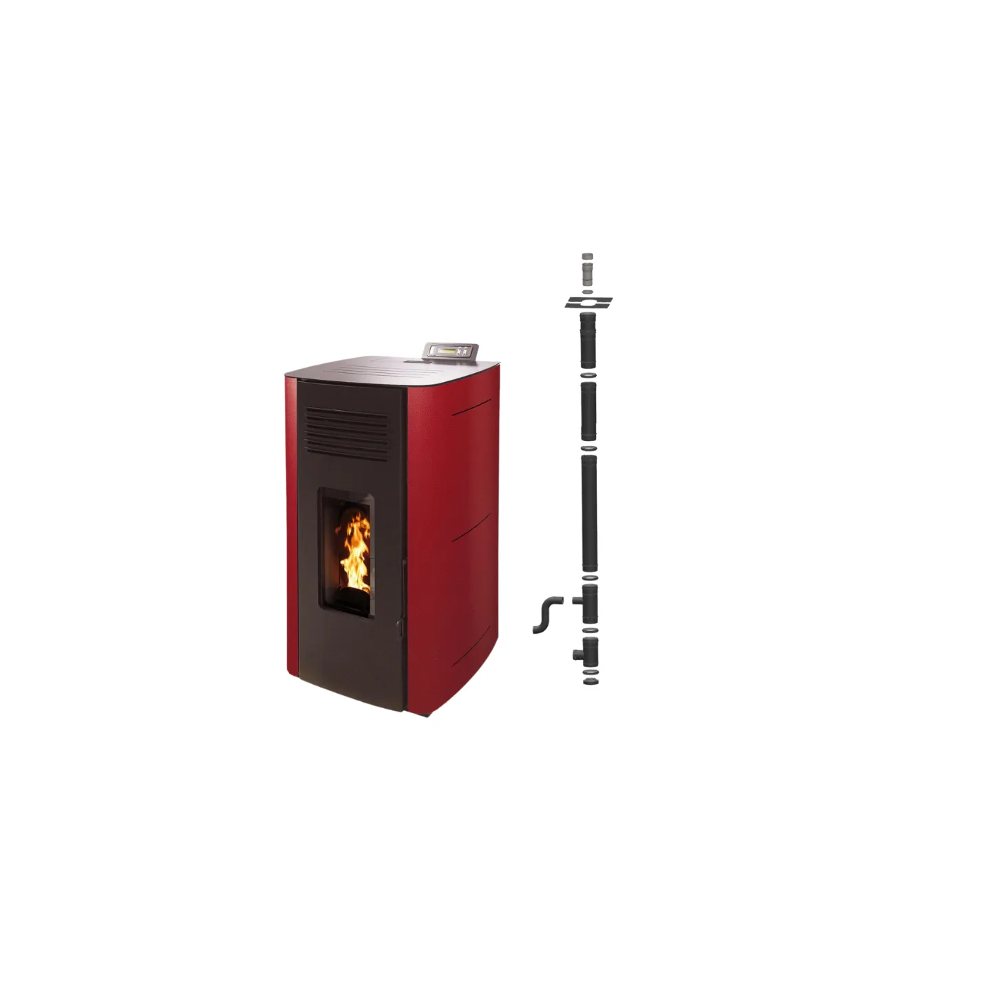 poêle à pellets hydro ELIO 13 bordeaux pack conduit vertical chauffage central