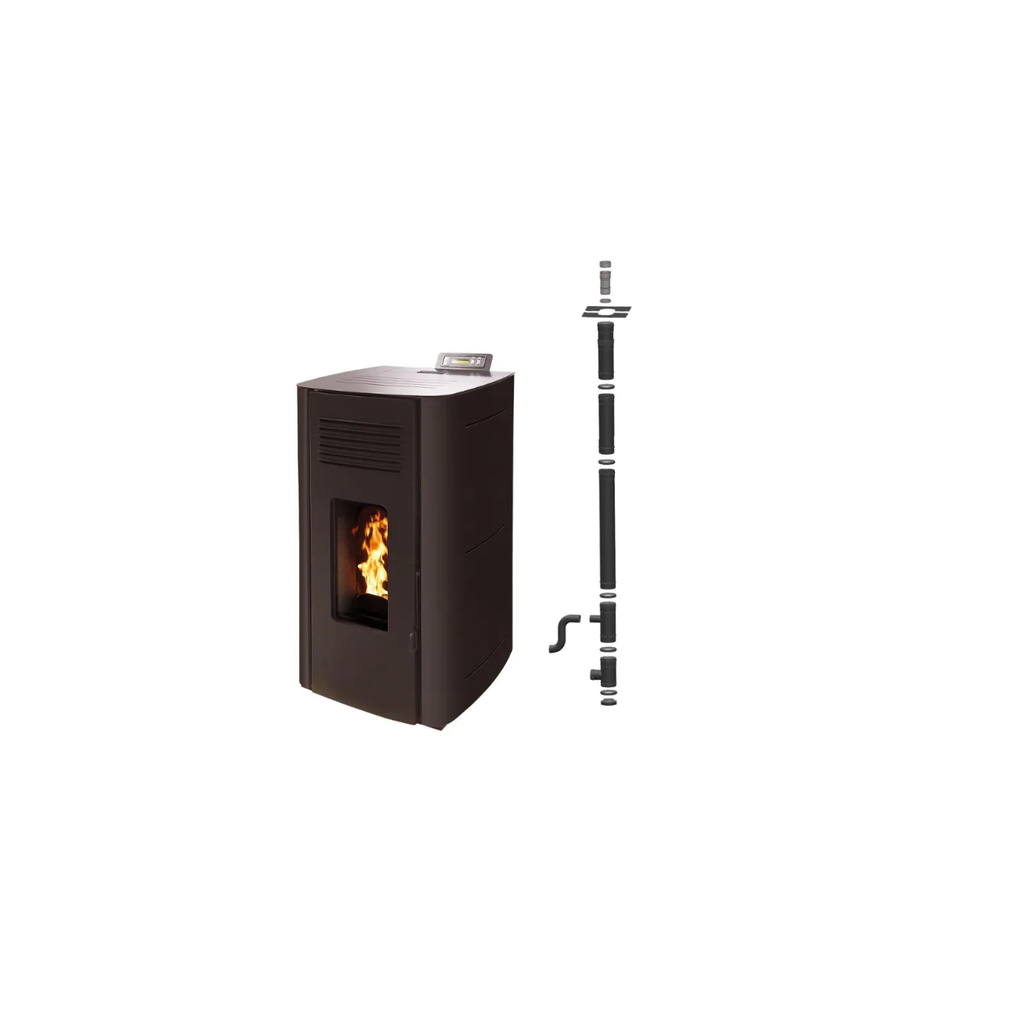 poêle à granulés hydro ELIO 13 noir pack complet conduit vertical design moderne