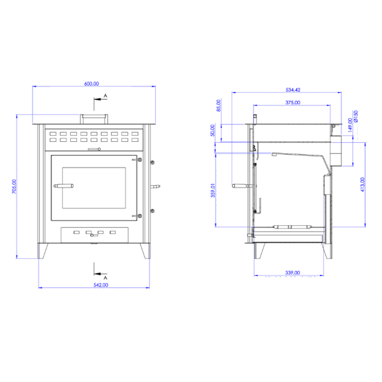 Poêle à bois avec four Hugo 9 kW - EMAFLAM