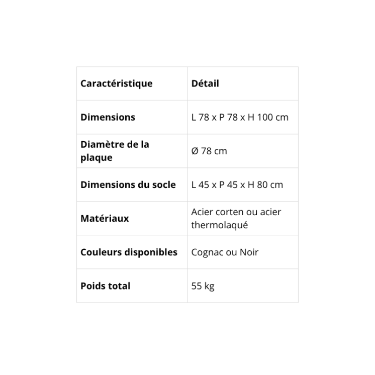Brasero plancha B.B.O 78 Oyat – Grande cuisson feu de bois