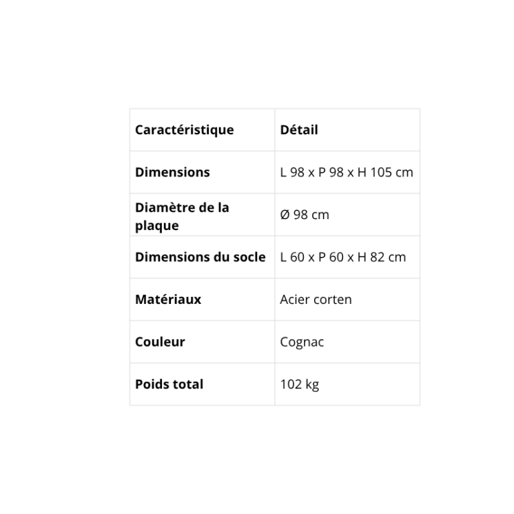 Brasero plancha Pontaillac 98 Pro – Grande capacité pro
