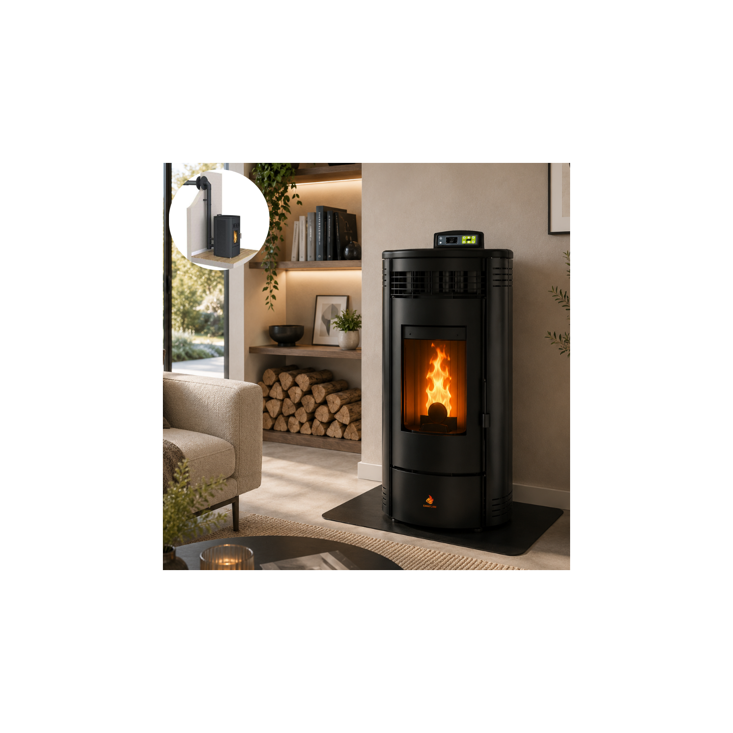 Pack poêle à granulés étanche FLORA 9 kW avec kit ventouse