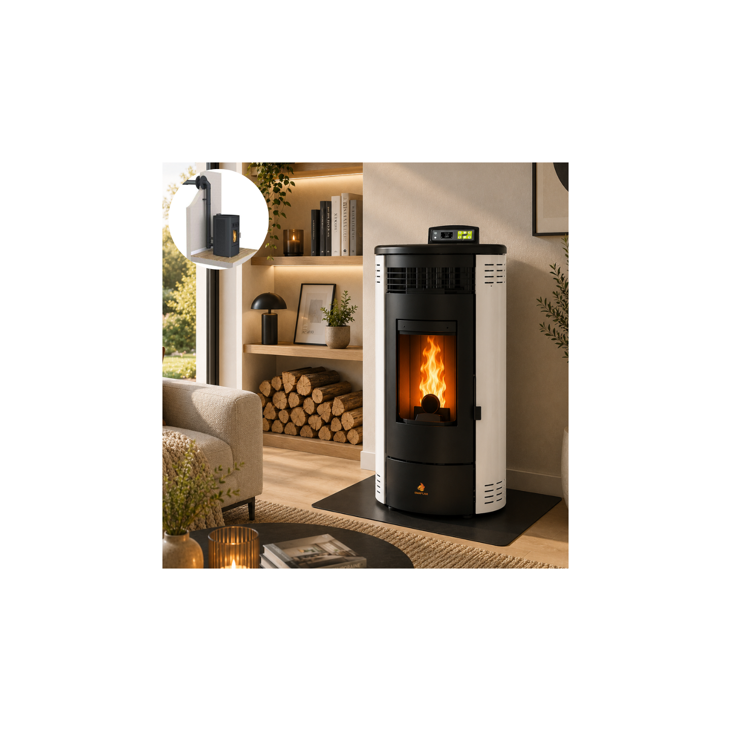 Pack poêle à granulés étanche FLORA 9 kW avec kit ventouse
