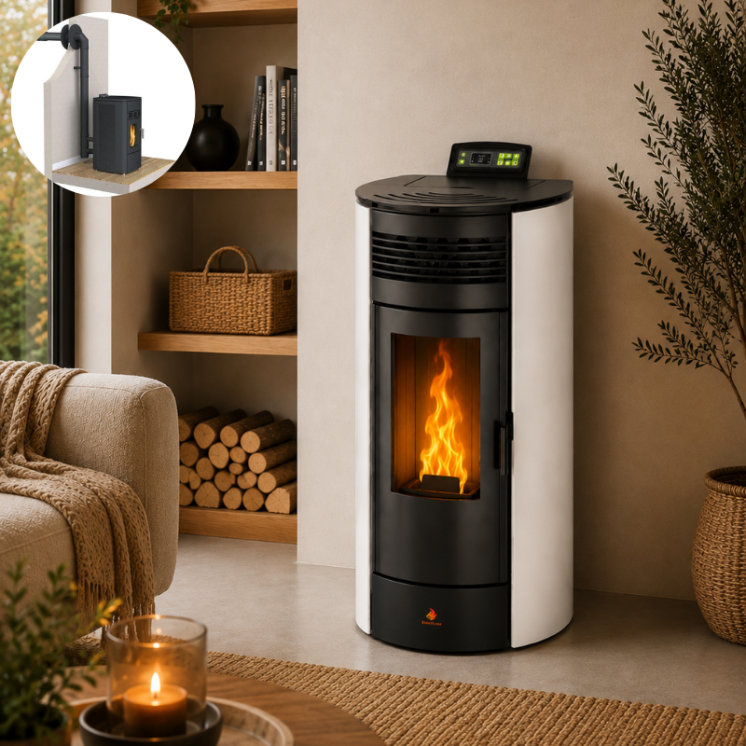 Pack poêle à granulés étanche FLORA 14 kW avec kit ventouse