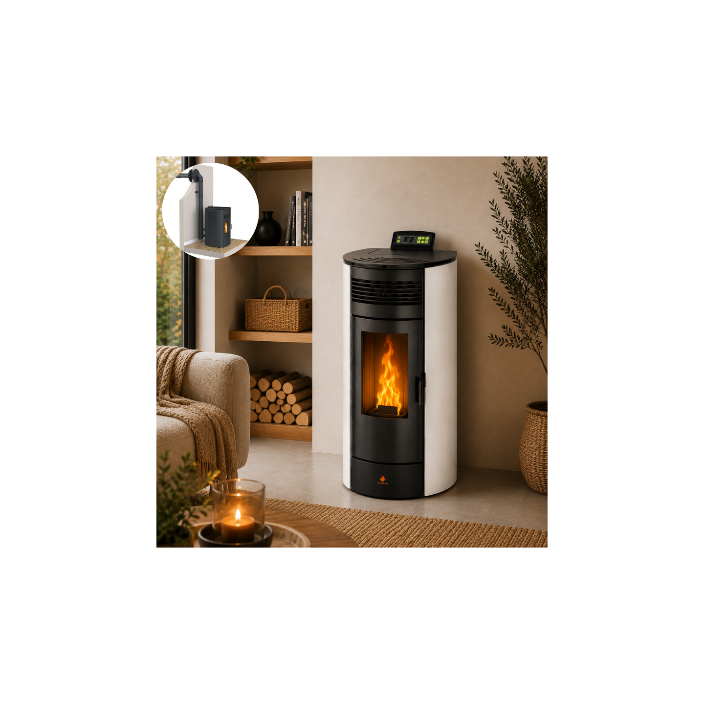 Pack poêle à granulés étanche FLORA 14 kW avec kit ventouse