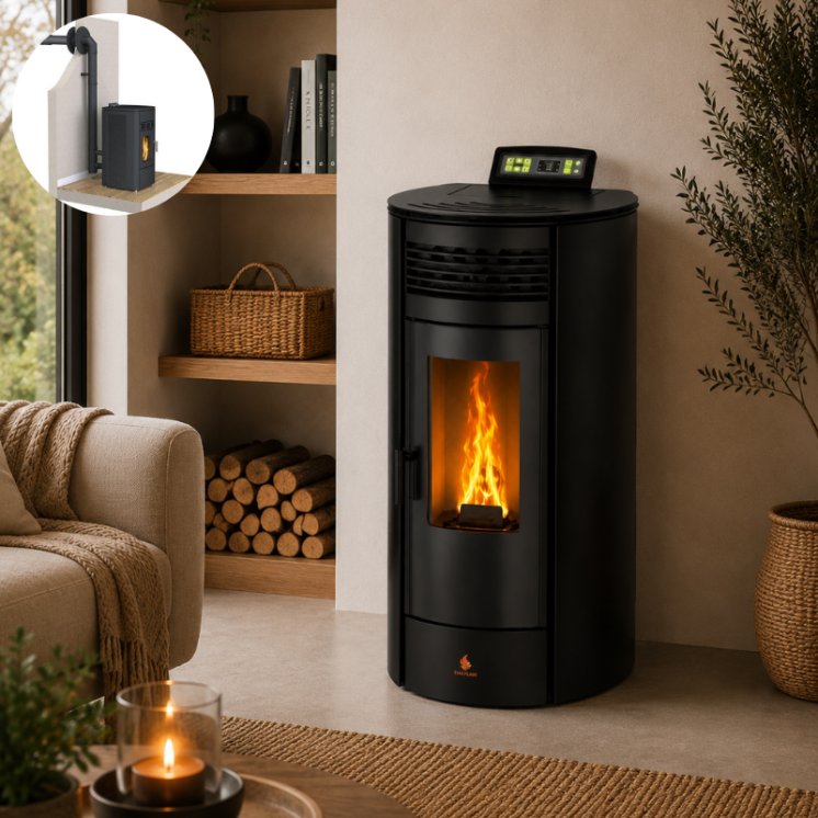 Pack poêle à granulés étanche FLORA 14 kW avec kit ventouse