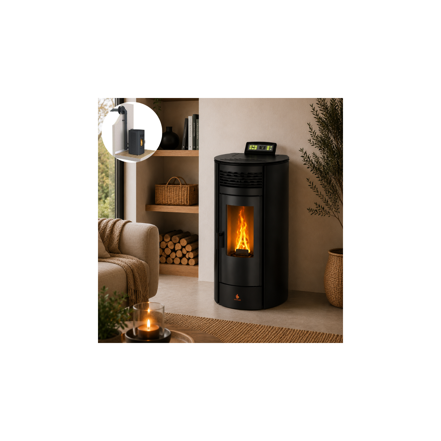 Pack poêle à granulés étanche FLORA 14 kW avec kit ventouse