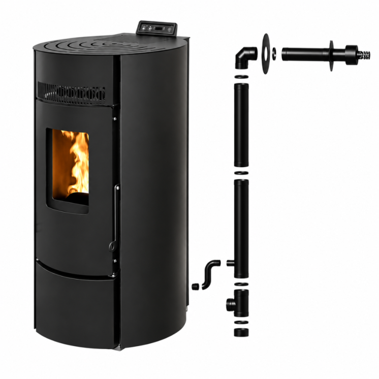 Pack Poêle à granules LEANDRO 9 Étanche + Kit Conduit Ventouse