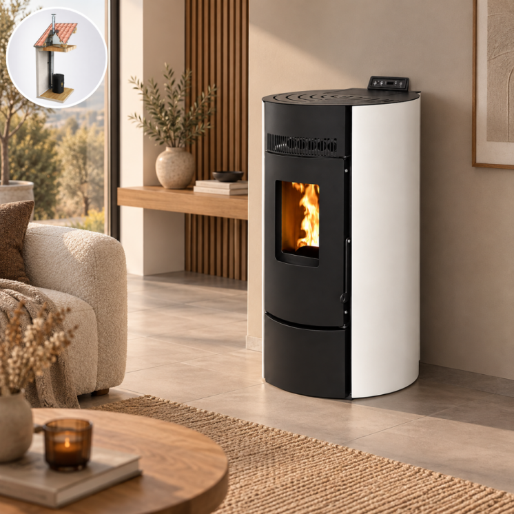Pack Poêle à granulés étanche LEANDRO 9 kW + kit vertical
