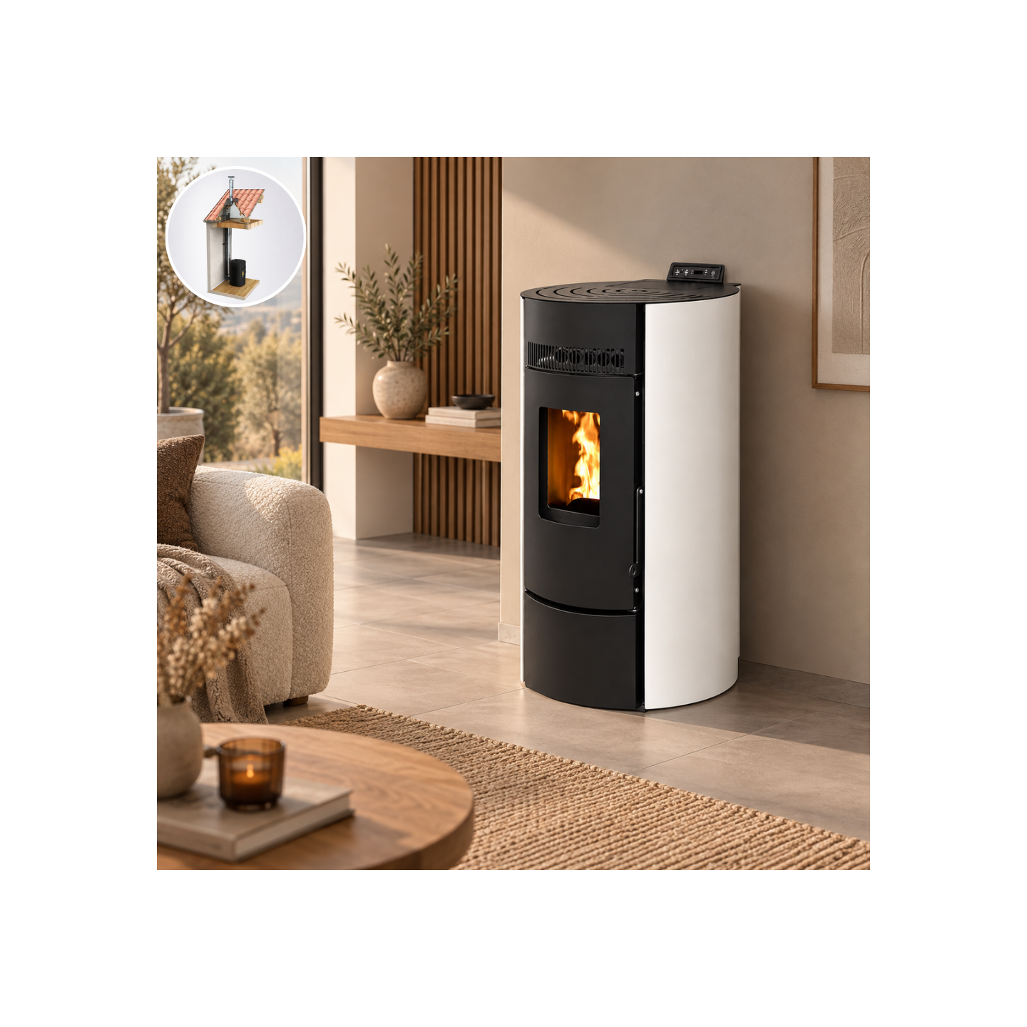 Pack Poêle à granulés étanche LEANDRO 9 kW + kit vertical