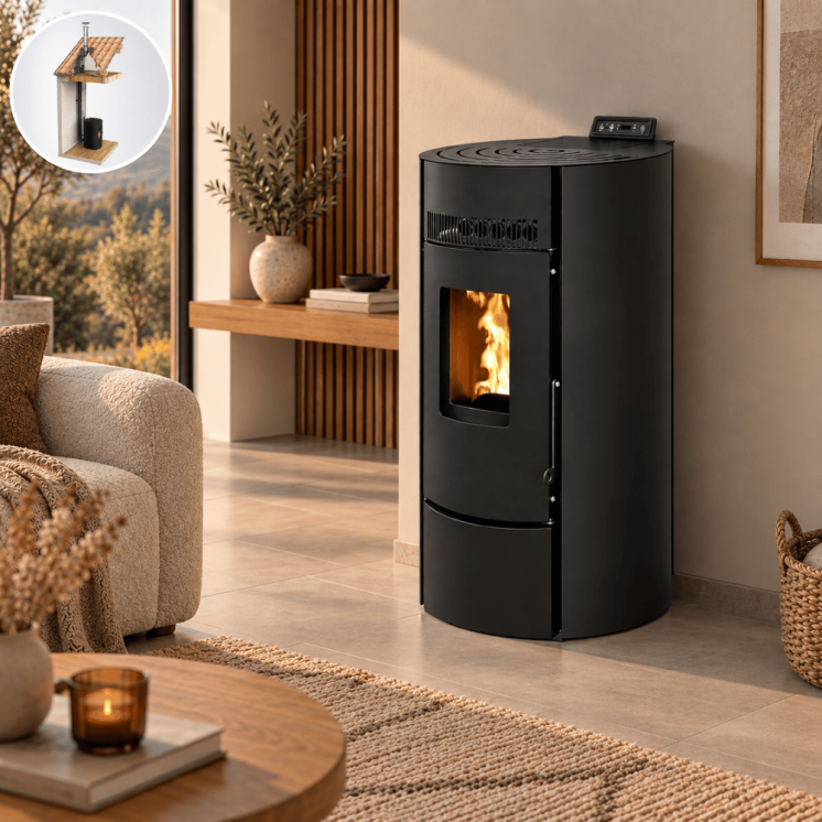 Pack Poêle à granulés étanche LEANDRO 9 kW + kit vertical