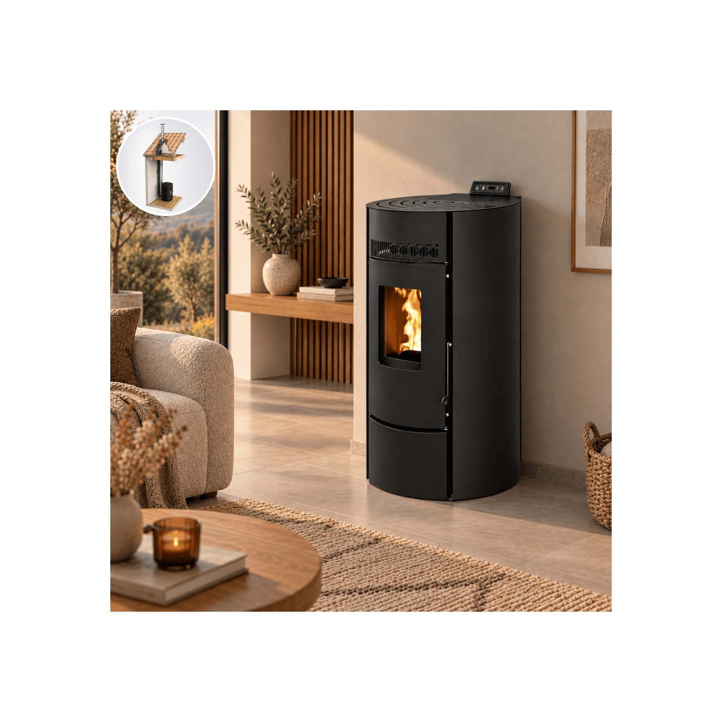 Pack Poêle à granulés étanche LEANDRO 9 kW + kit vertical