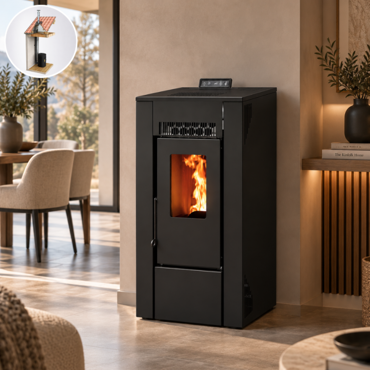 Pack Poêle à Granulés étanche GIOIA 9 kW + Kit Conduit Vertical