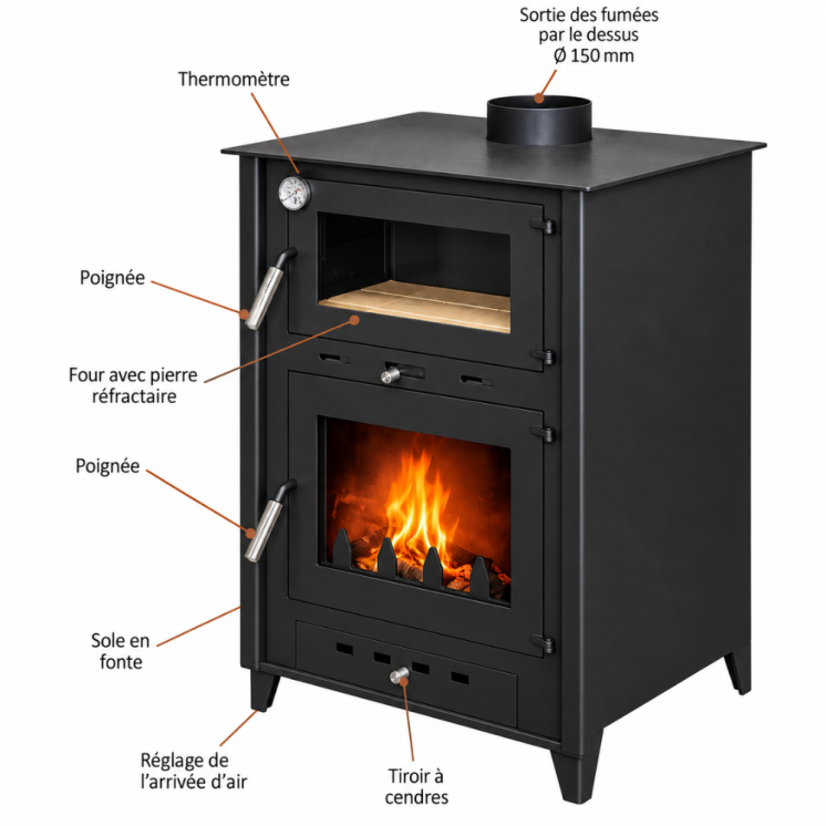 Poêle à bois ROSA 10 avec four | Chauffage performant et cuisson