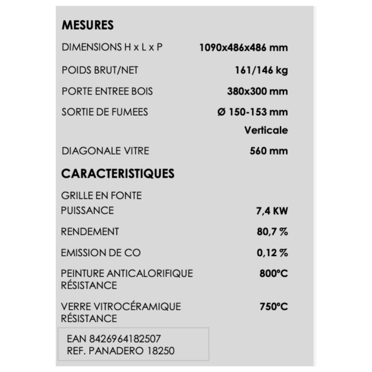 Poêle à bois SYDNEY 7,4 kW - PANADERO