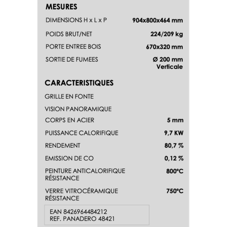 Poêle à bois LUNA 9,7 kW - PANADERO