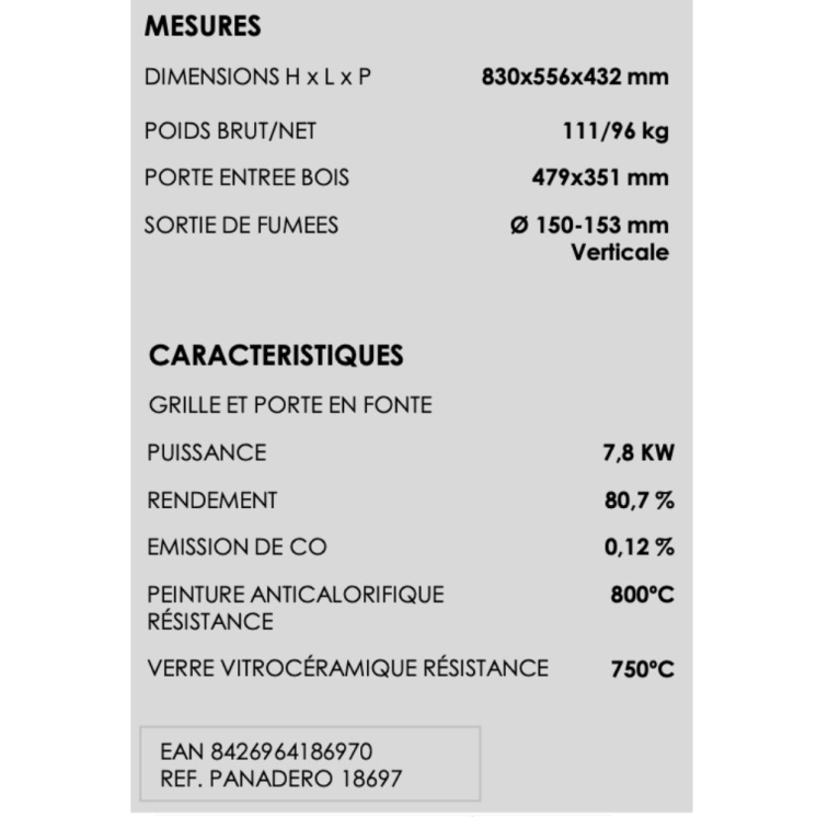 Poêle à bois DIAMANT 7,8 kW - PANADERO