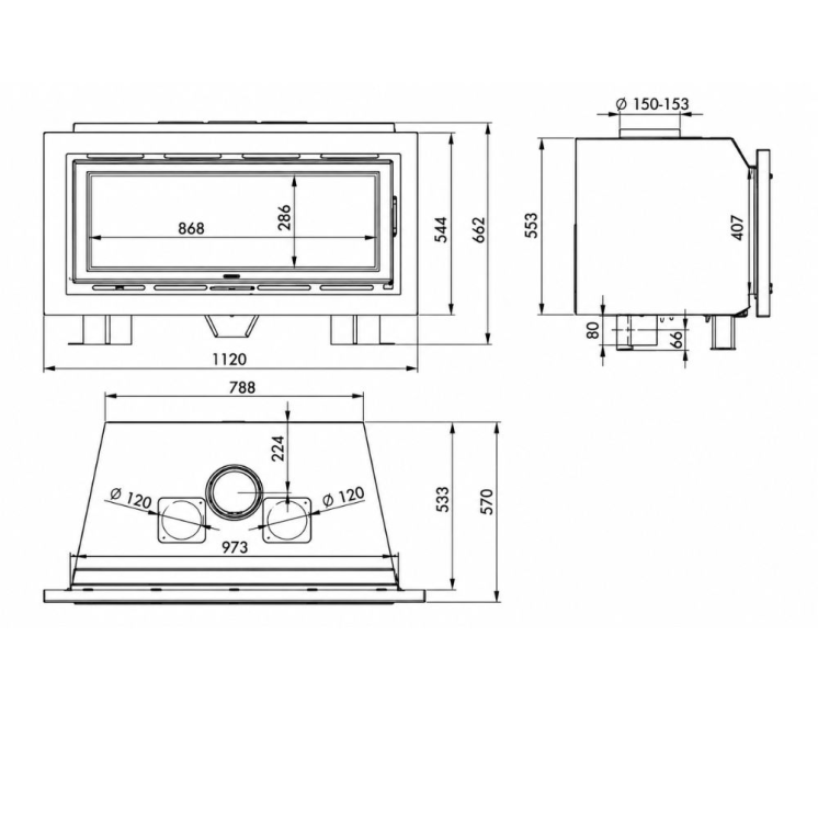 Insert à bois canalisable C-101-S 8 kW - PANADERO
