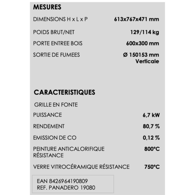 Insert à bois F-820-S 6,7 kW - PANADERO