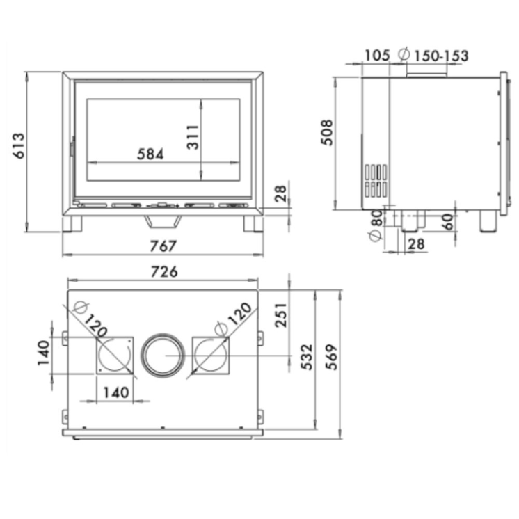 Insert à bois canalisable C-820-S 6,7 kW - PANADERO