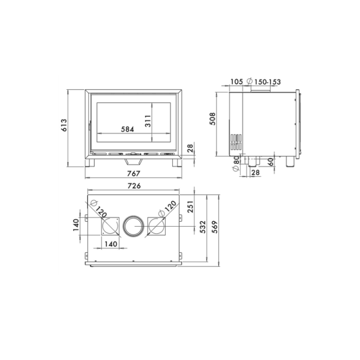 Insert à bois canalisable C-820-S 6,7 kW - PANADERO