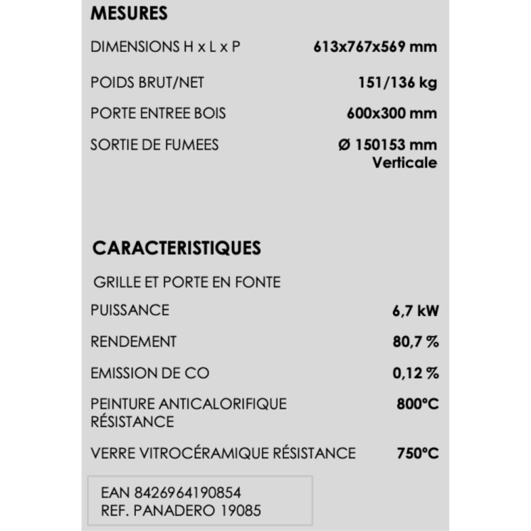 Insert à bois canalisable C-820-S 6,7 kW - PANADERO