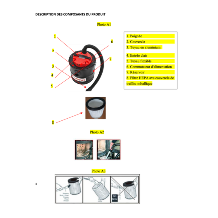 Aspirateur à cendres 1200 W 18 L LORENZO - EMAFLAM