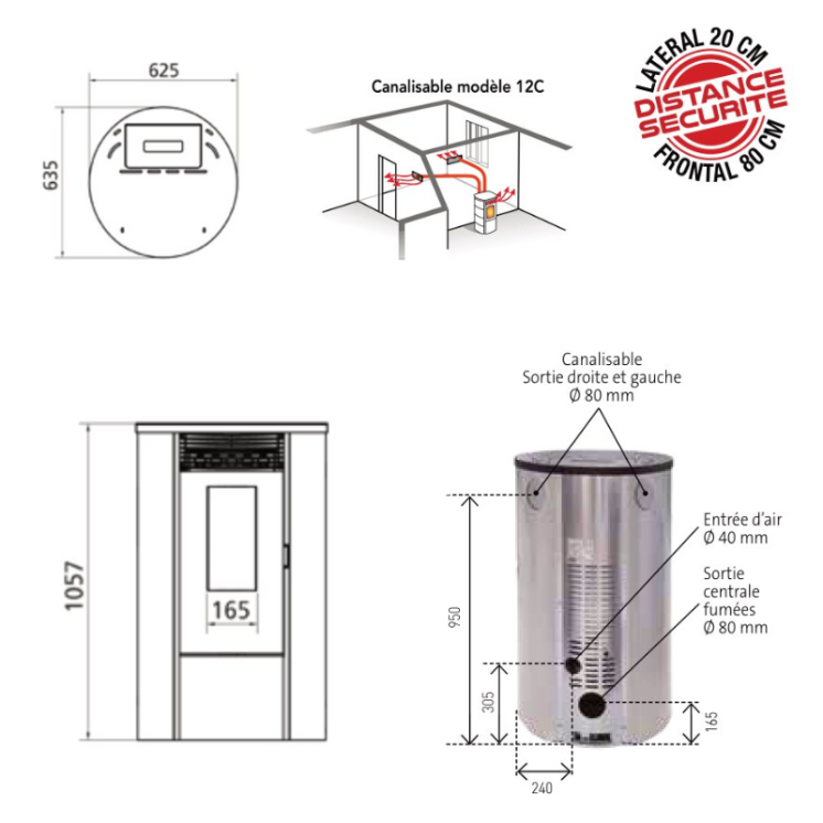 Poêle à granulés FLORENTIA canalisable – Noir – Reconditionné – Réf. 464