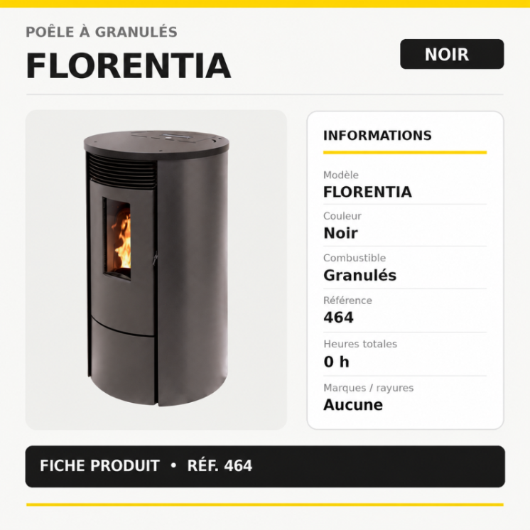Poêle à granulés FLORENTIA canalisable – Noir – Reconditionné – Réf. 464